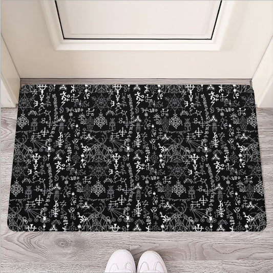 Black And White Mystic Wicca Print Rubber Doormat