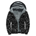 Black And White Mystic Wicca Print Sherpa Lined Zip Up Hoodie