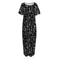 Black And White Mystic Wicca Print Short Sleeve Long Nightdress
