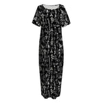 Black And White Mystic Wicca Print Short Sleeve Long Nightdress
