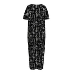 Black And White Mystic Wicca Print Short Sleeve Long Nightdress