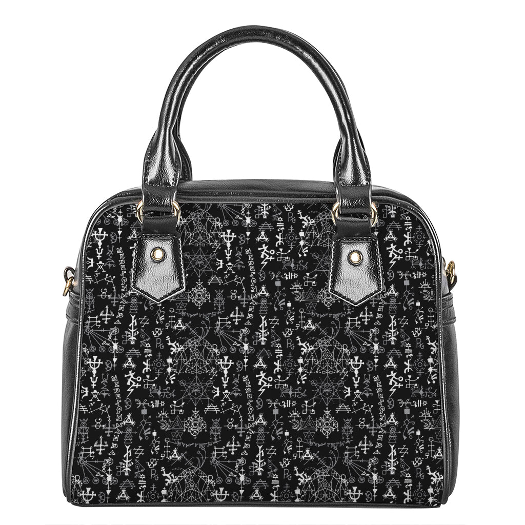 Black And White Mystic Wicca Print Shoulder Handbag