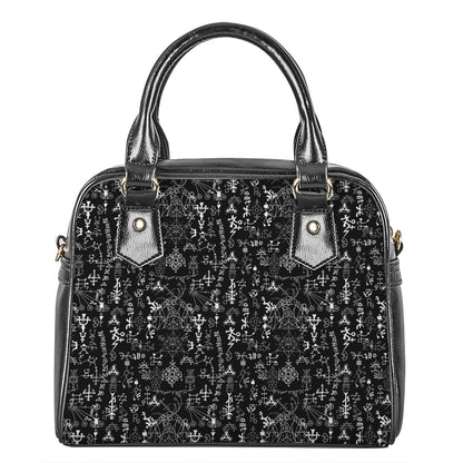 Black And White Mystic Wicca Print Shoulder Handbag