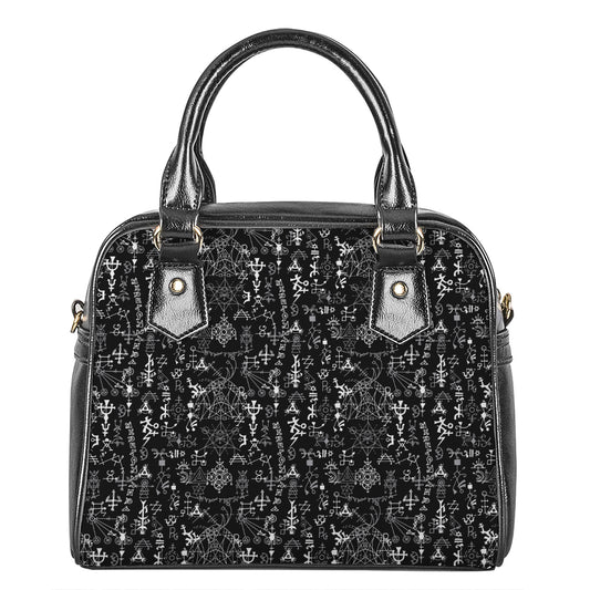 Black And White Mystic Wicca Print Shoulder Handbag