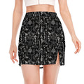 Black And White Mystic Wicca Print Side Slit Mini Skirt