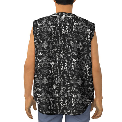 Black And White Mystic Wicca Print Sleeveless Baseball Jersey