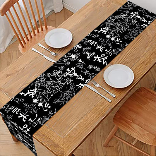 Black And White Mystic Wicca Print Table Runner