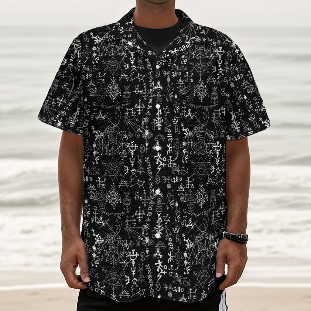 Black And White Mystic Wicca Print Textured Short Sleeve Shirt