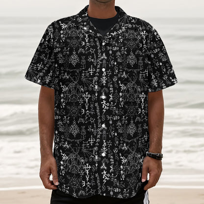 Black And White Mystic Wicca Print Textured Short Sleeve Shirt