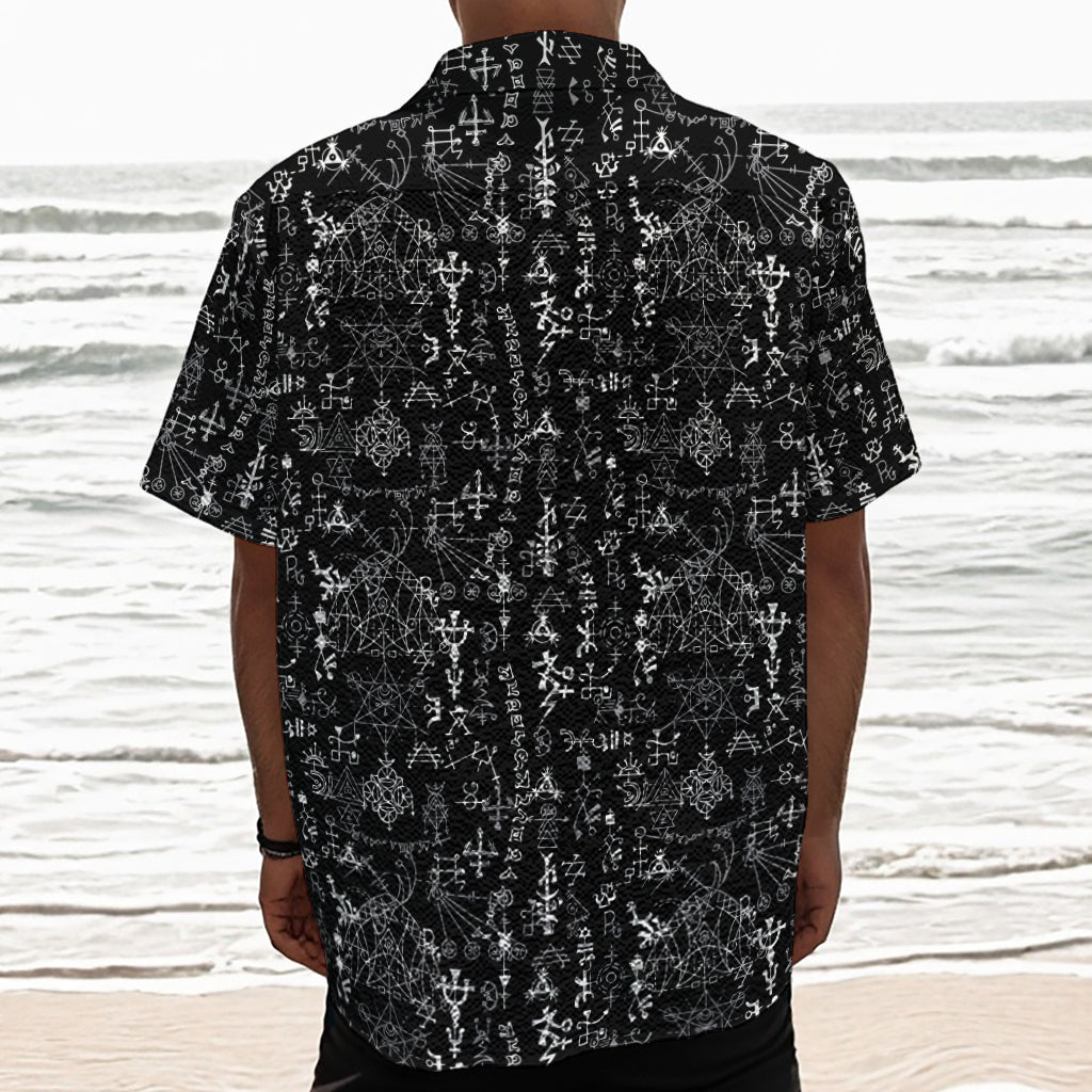 Black And White Mystic Wicca Print Textured Short Sleeve Shirt