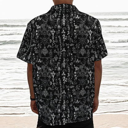 Black And White Mystic Wicca Print Textured Short Sleeve Shirt