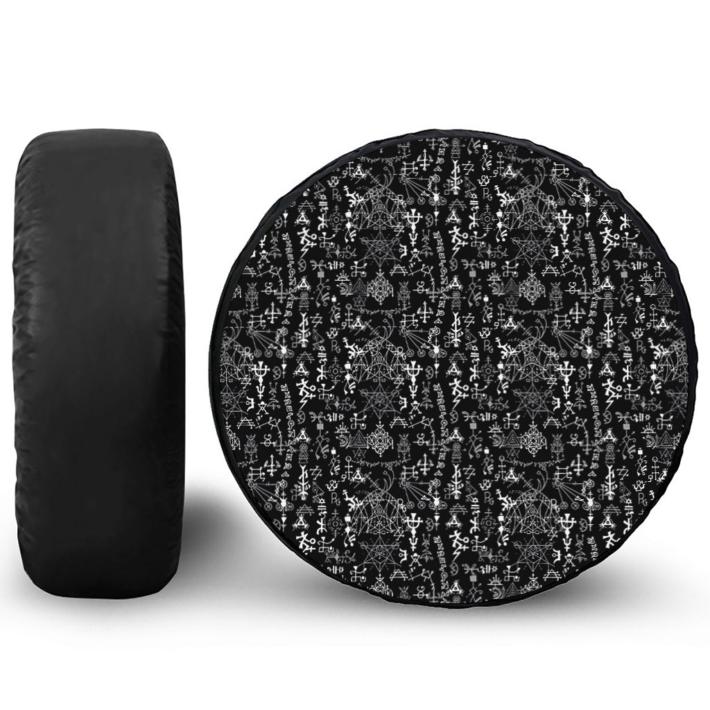 Black And White Mystic Wicca Print Tire Cover
