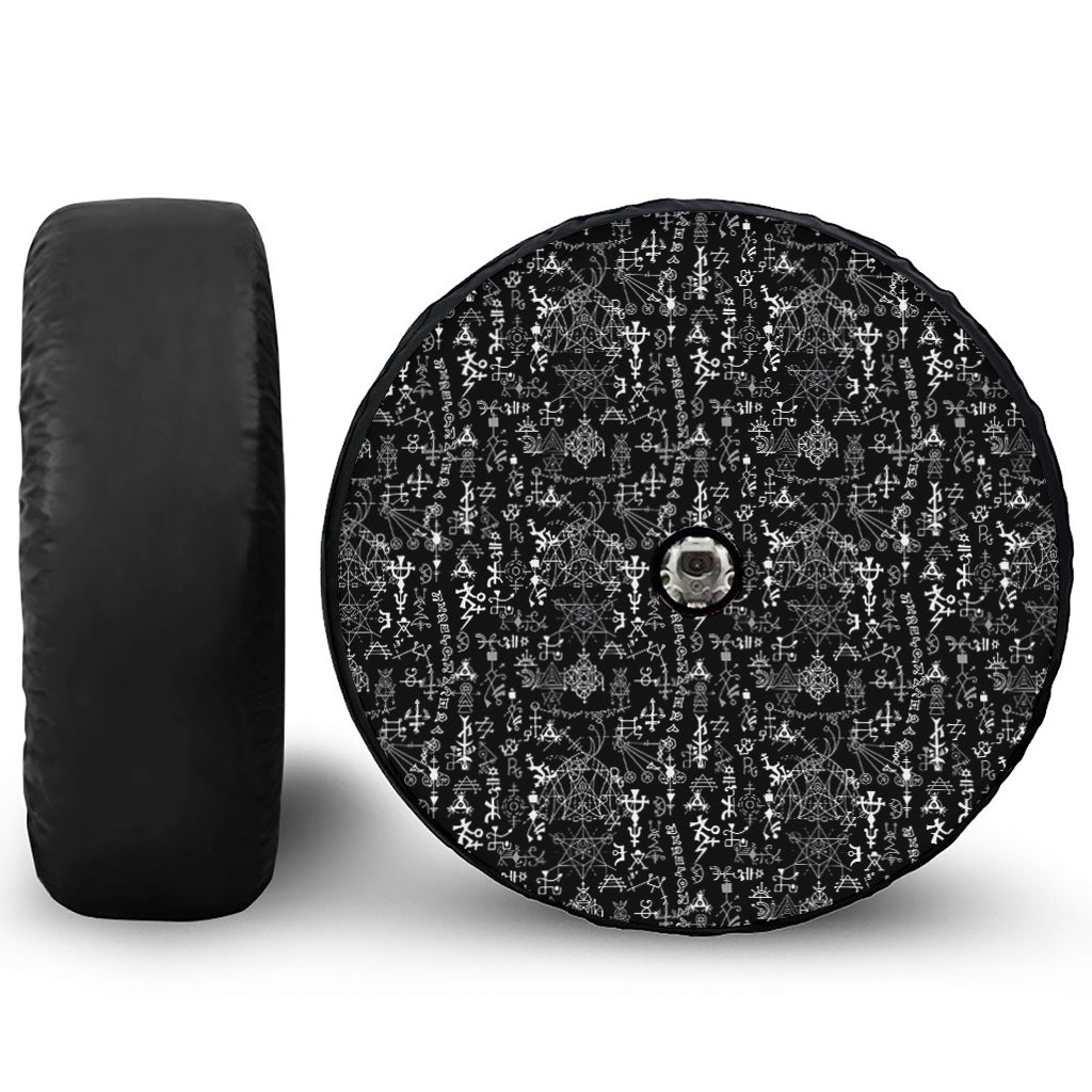 Black And White Mystic Wicca Print Tire Cover With Camera Hole