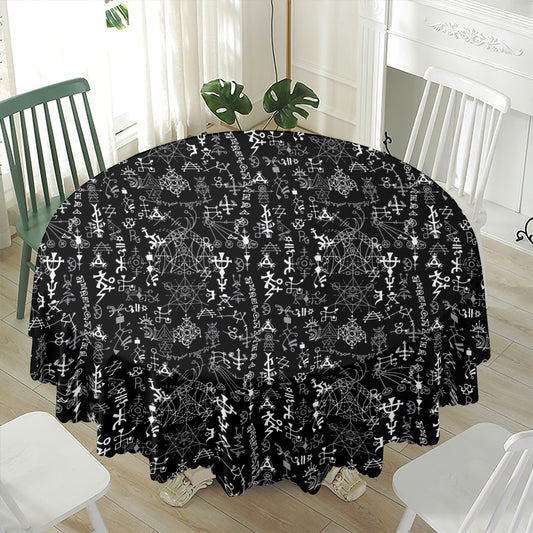 Black And White Mystic Wicca Print Waterproof Round Tablecloth
