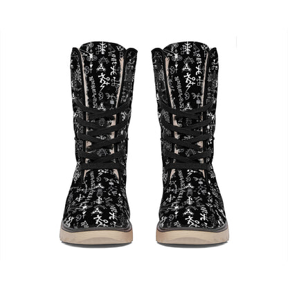 Black And White Mystic Wicca Print Winter Boots
