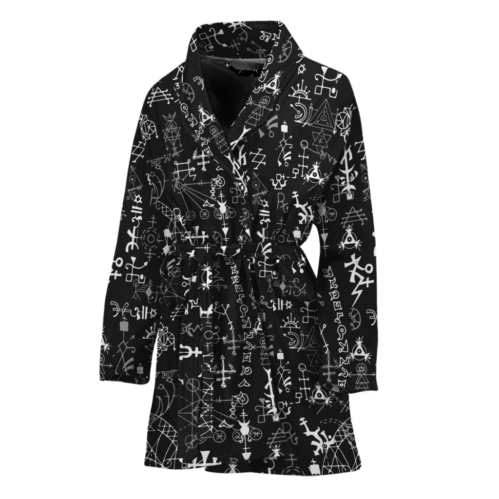 Black And White Mystic Wicca Print Women's Bathrobe