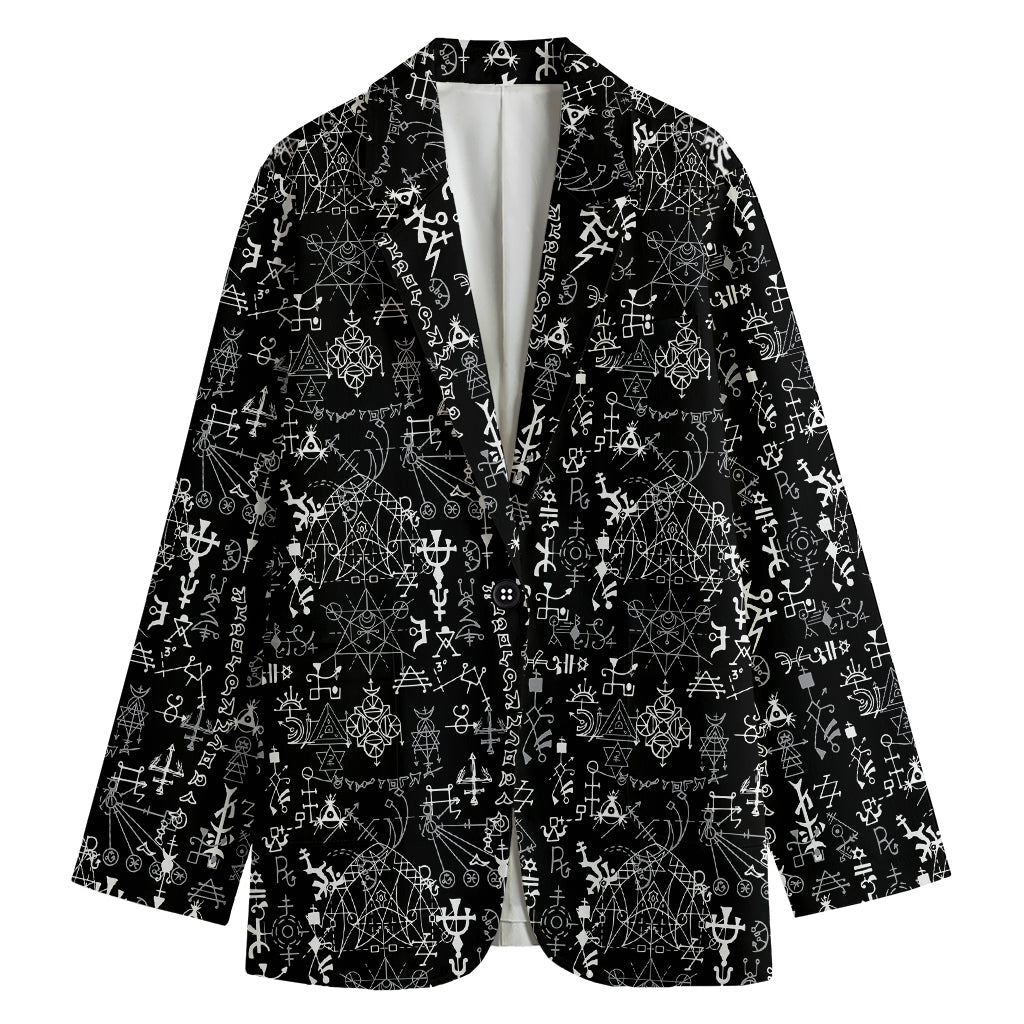 Black And White Mystic Wicca Print Women's Cotton Blazer