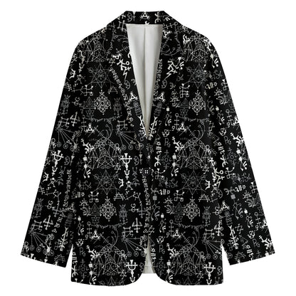 Black And White Mystic Wicca Print Women's Cotton Blazer
