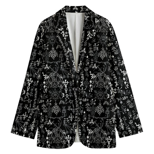 Black And White Mystic Wicca Print Women's Cotton Blazer