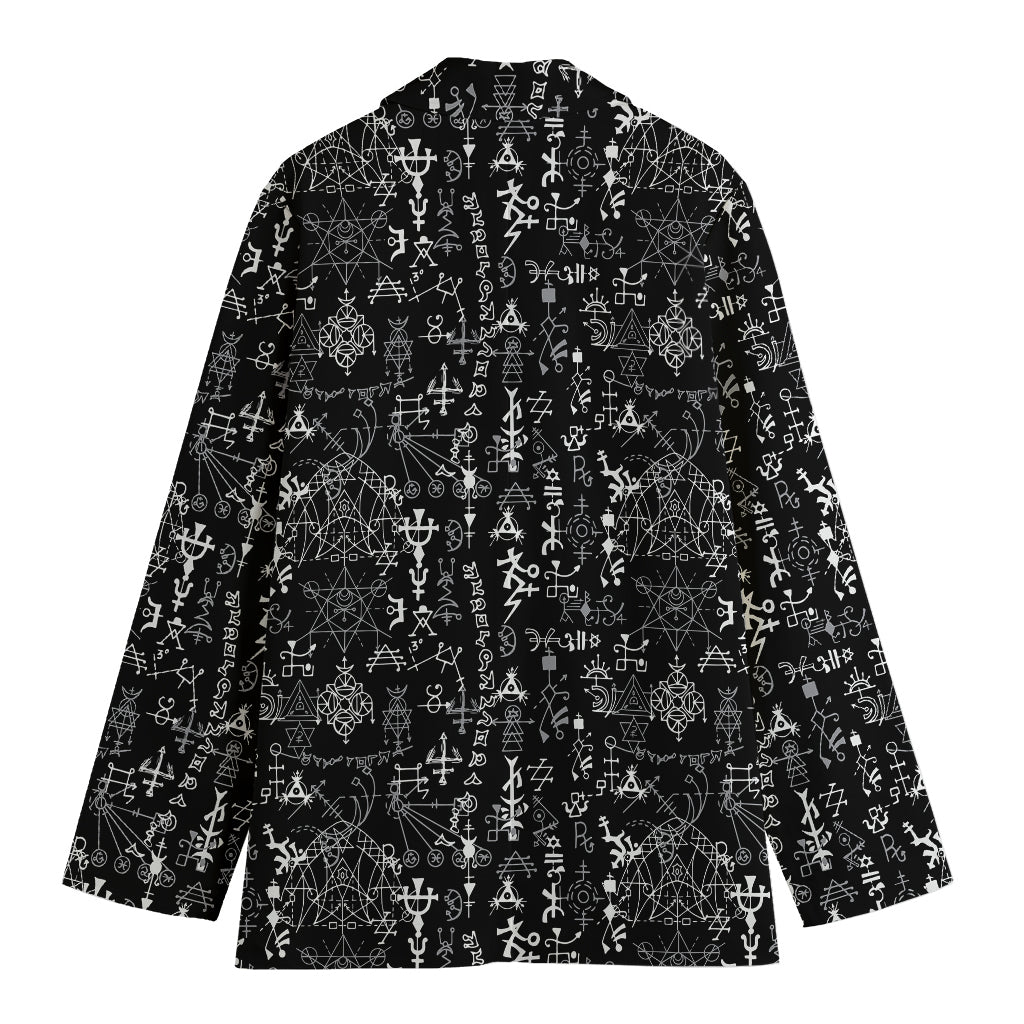 Black And White Mystic Wicca Print Women's Cotton Blazer