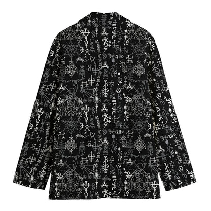 Black And White Mystic Wicca Print Women's Cotton Blazer