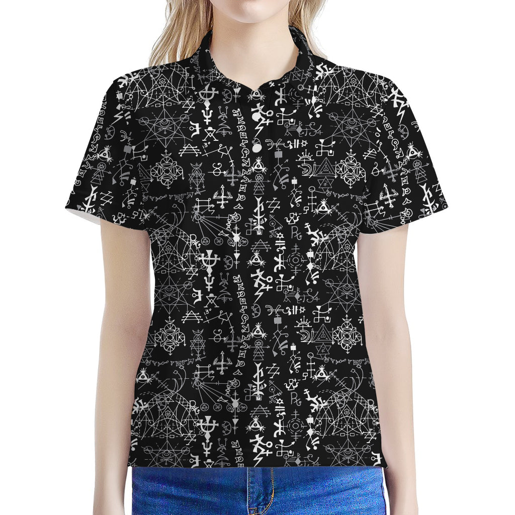 Black And White Mystic Wicca Print Women's Polo Shirt