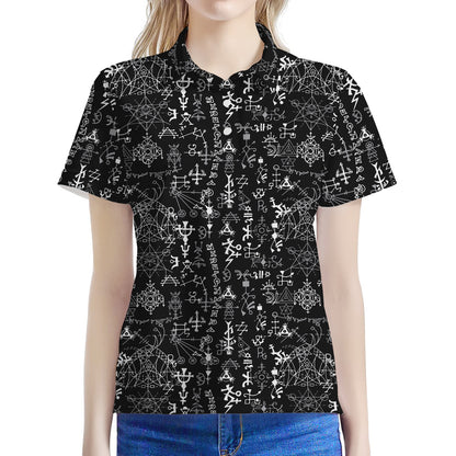 Black And White Mystic Wicca Print Women's Polo Shirt