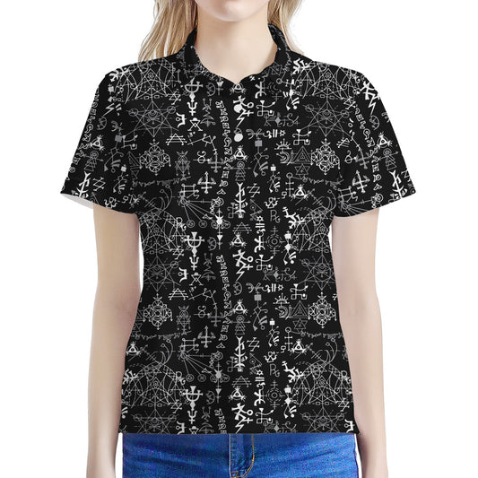 Black And White Mystic Wicca Print Women's Polo Shirt