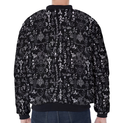 Black And White Mystic Wicca Print Zip Sleeve Bomber Jacket