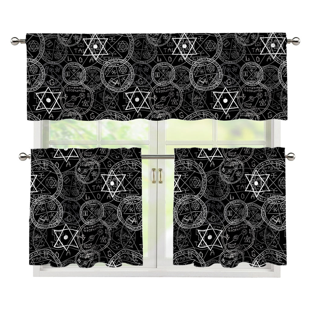 Black And White Mystic Witch Print 3 Piece Kitchen Curtains