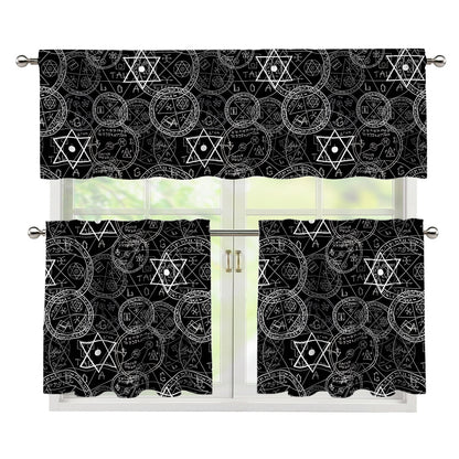 Black And White Mystic Witch Print 3 Piece Kitchen Curtains