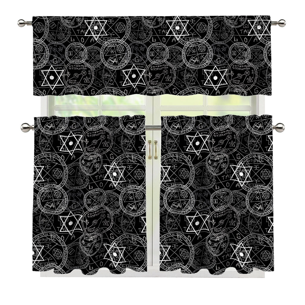 Black And White Mystic Witch Print 3 Piece Kitchen Curtains