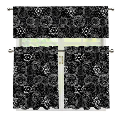 Black And White Mystic Witch Print 3 Piece Kitchen Curtains