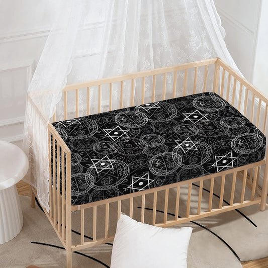 Black And White Mystic Witch Print Baby Crib Sheet