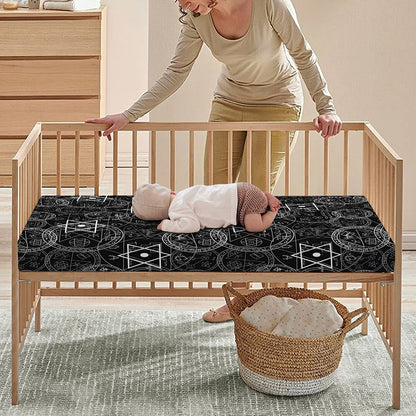 Black And White Mystic Witch Print Baby Crib Sheet