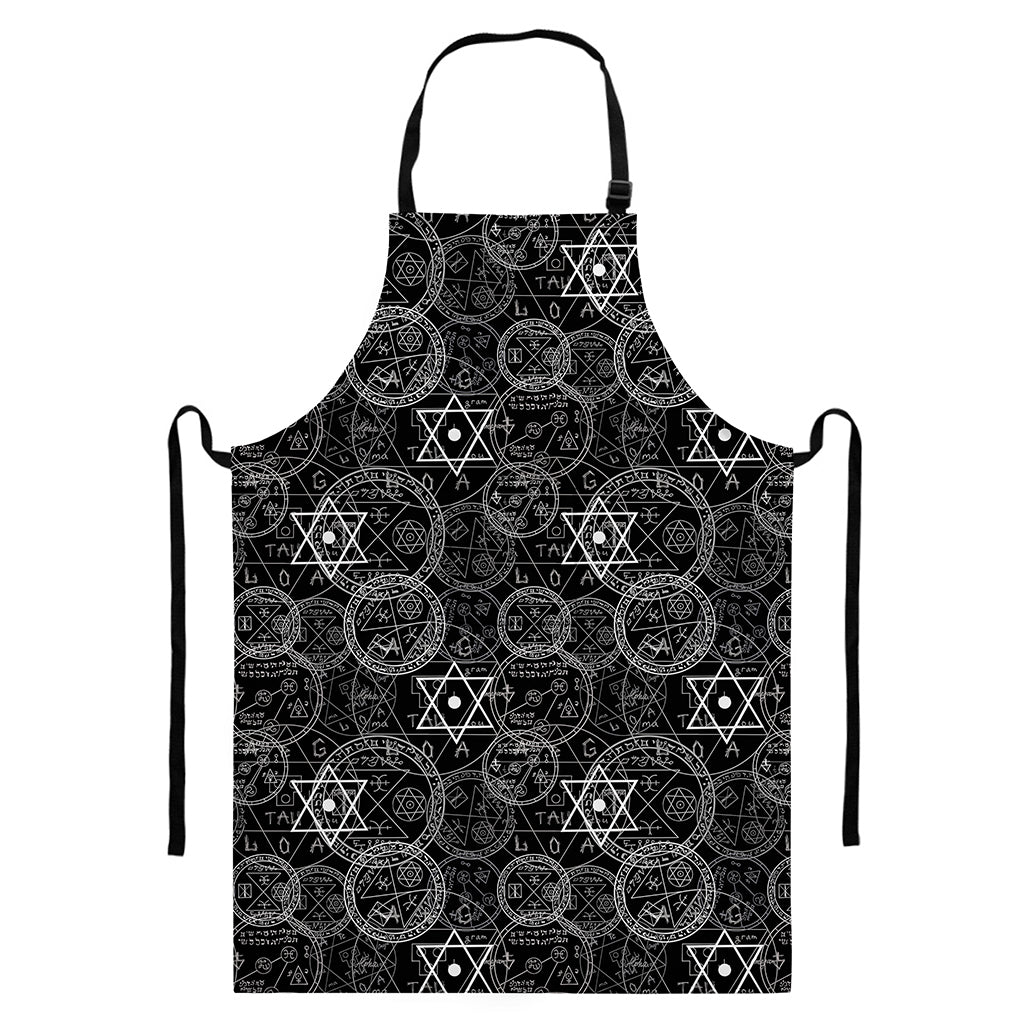 Black And White Mystic Witch Print Bib Apron With Pocket