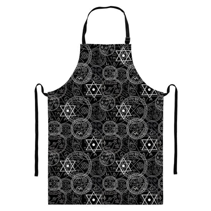Black And White Mystic Witch Print Bib Apron With Pocket