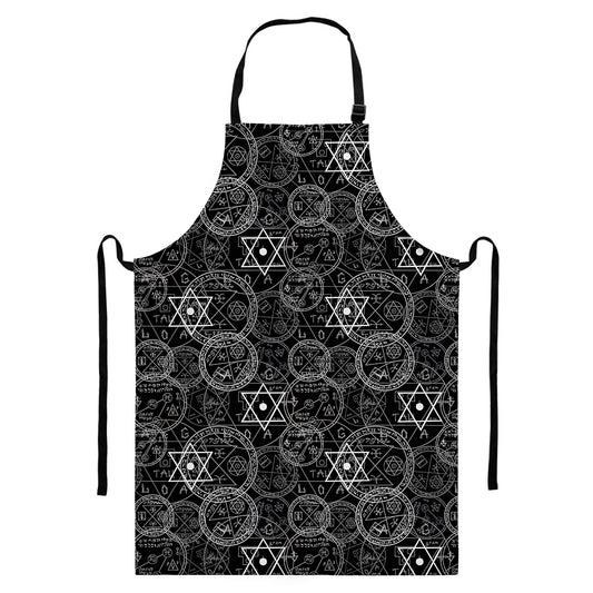 Black And White Mystic Witch Print Bib Apron With Pocket