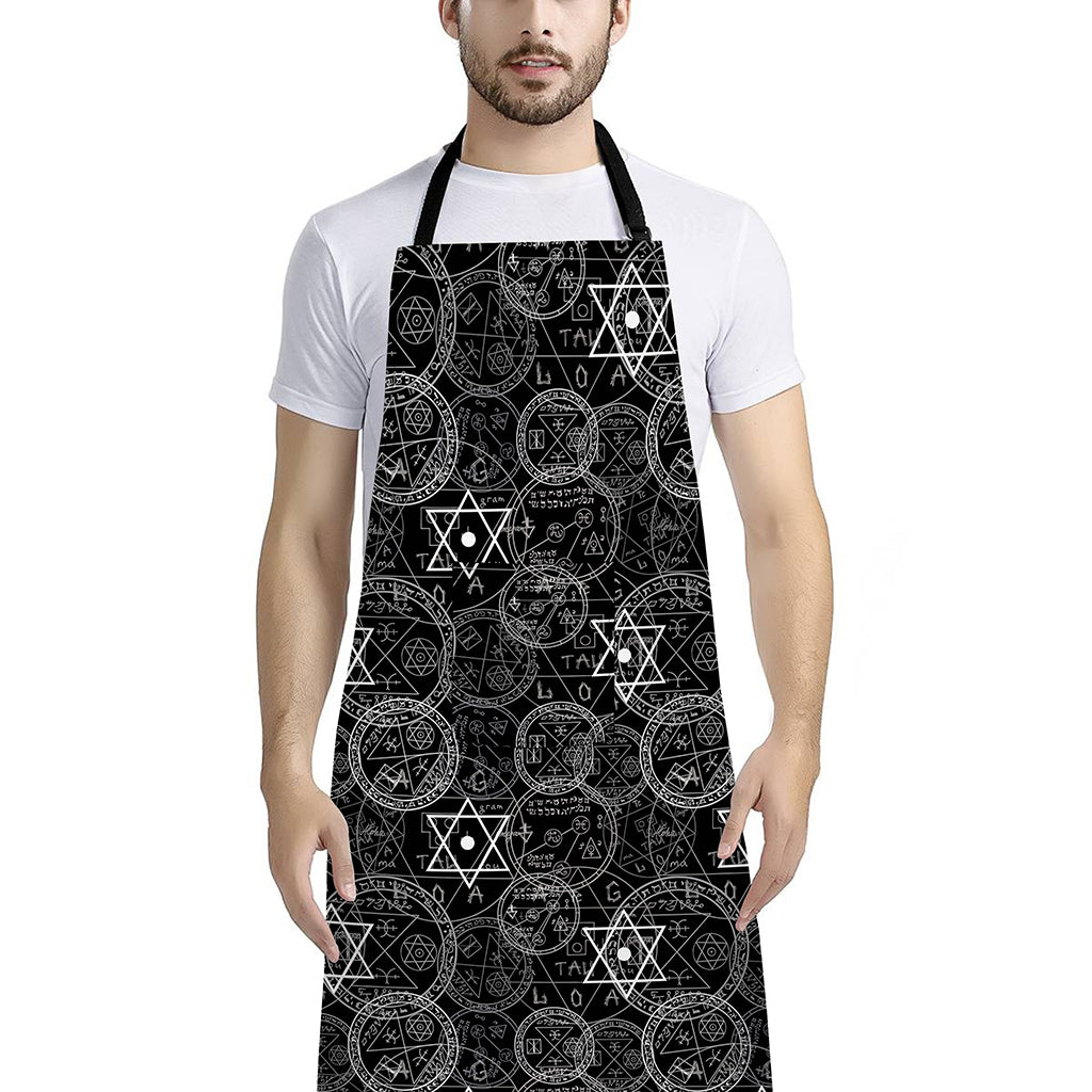 Black And White Mystic Witch Print Bib Apron With Pocket