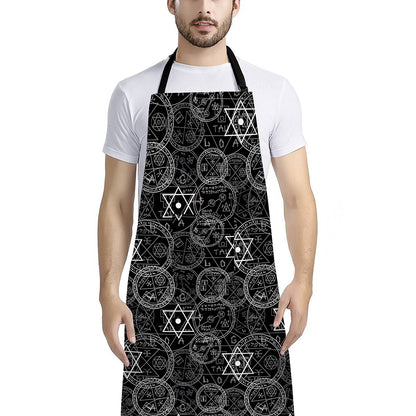Black And White Mystic Witch Print Bib Apron With Pocket
