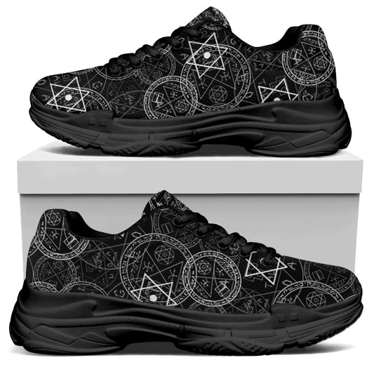 Black And White Mystic Witch Print Black Chunky Shoes