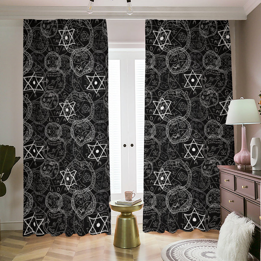 Black And White Mystic Witch Print Blackout Pencil Pleat Curtains