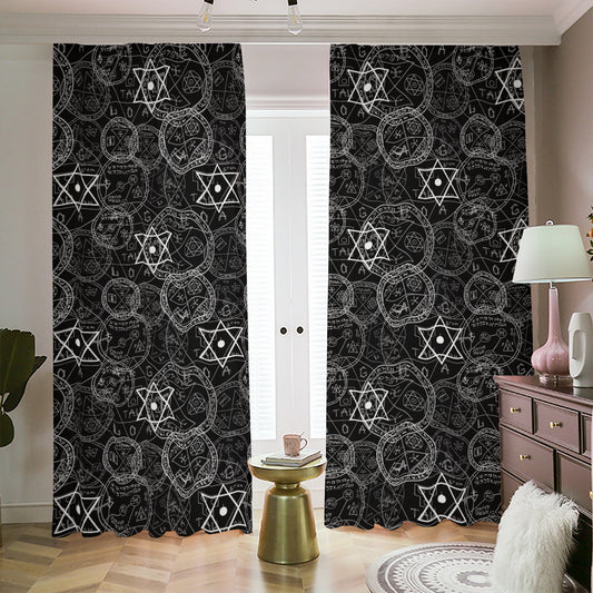 Black And White Mystic Witch Print Blackout Pencil Pleat Curtains