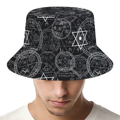 Black And White Mystic Witch Print Bucket Hat