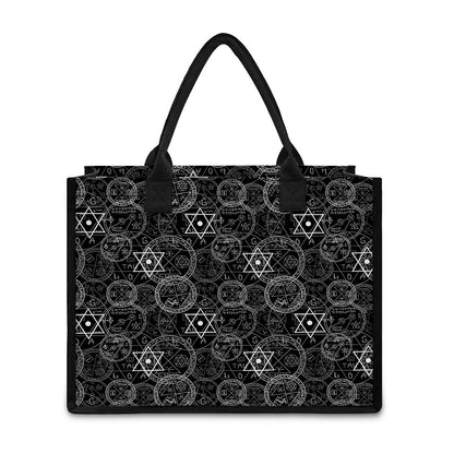 Black And White Mystic Witch Print Canvas Tote Bag