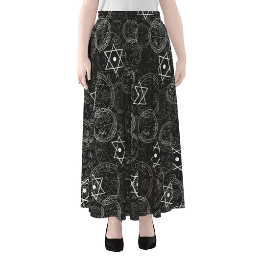 Black And White Mystic Witch Print Chiffon Maxi Skirt
