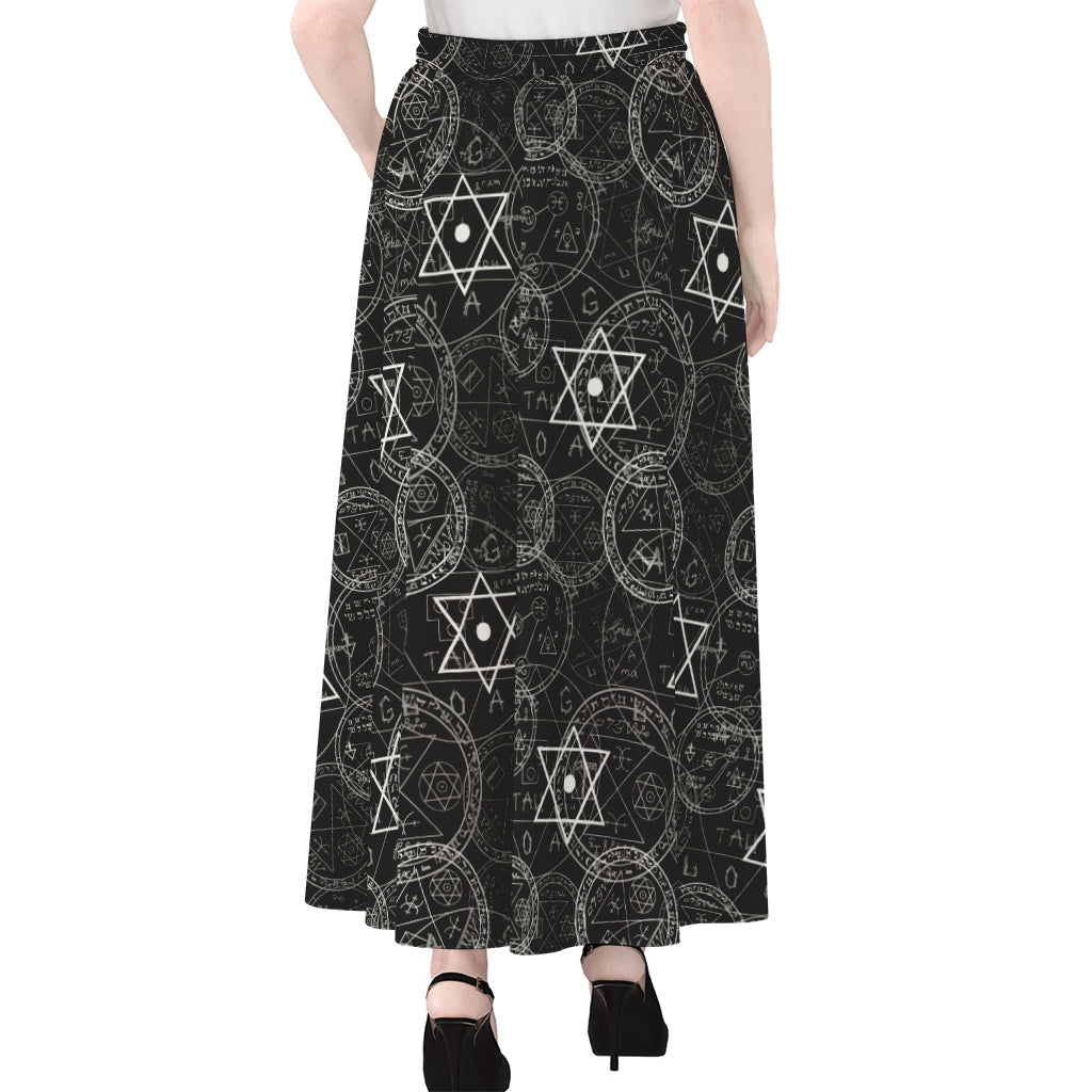 Black And White Mystic Witch Print Chiffon Maxi Skirt