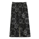 Black And White Mystic Witch Print Cotton Front Slit Maxi Skirt