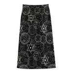 Black And White Mystic Witch Print Cotton Front Slit Maxi Skirt