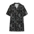 Black And White Mystic Witch Print Cotton Hawaiian Shirt